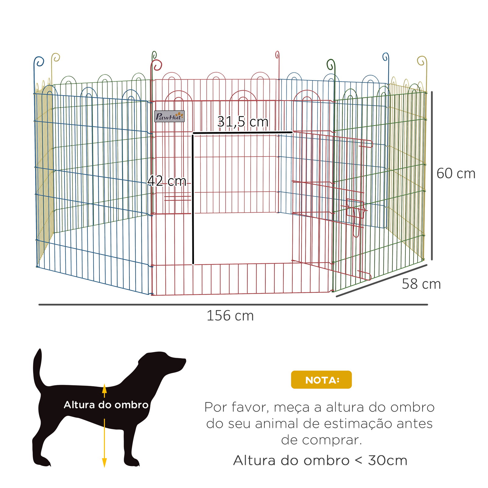 Parque dobrável para cães 8 painéis ø156x60 cm cercado metálico com porta estacas interior exterior multicolor
