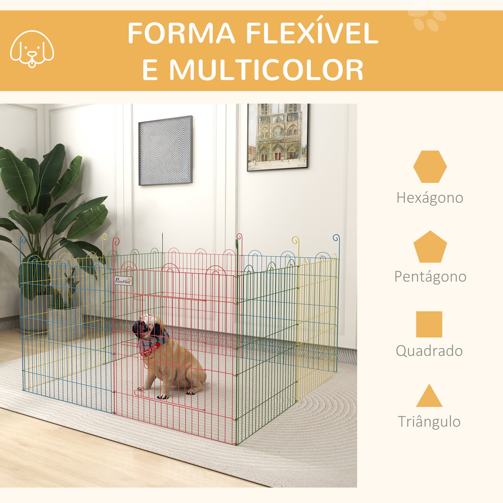 Parque dobrável para cães 8 painéis ø156x60 cm cercado metálico com porta estacas interior exterior multicolor