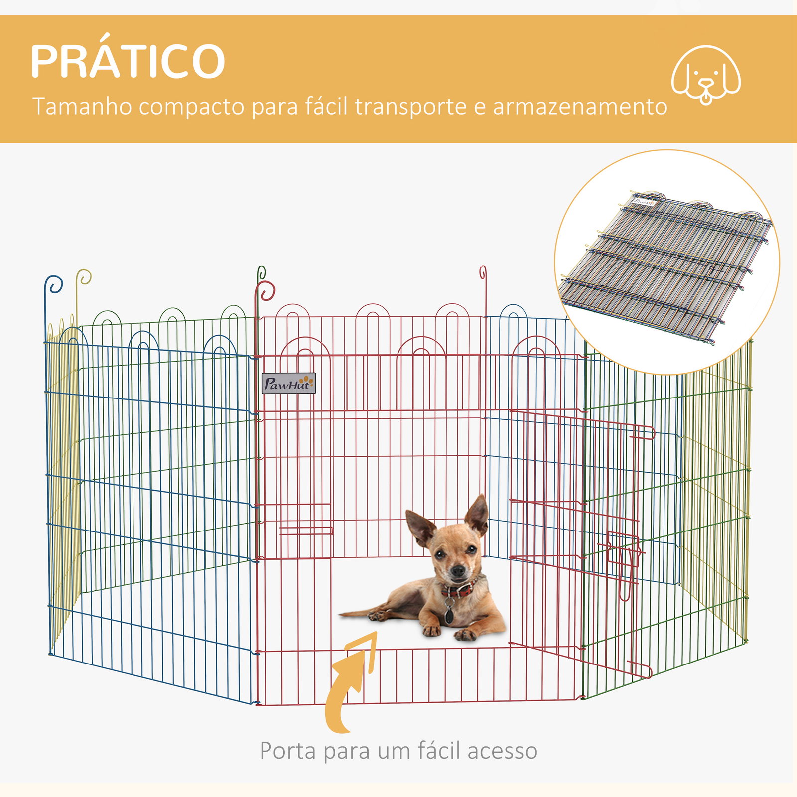 Parque dobrável para cães 8 painéis ø156x60 cm cercado metálico com porta estacas interior exterior multicolor