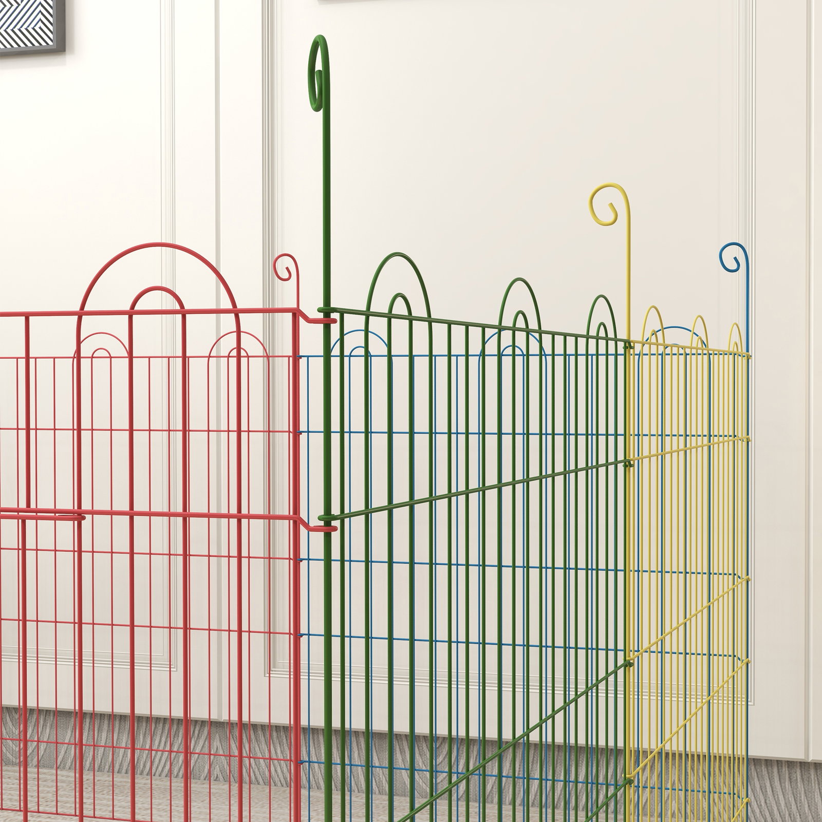 Parque dobrável para cães 8 painéis ø156x60 cm cercado metálico com porta estacas interior exterior multicolor