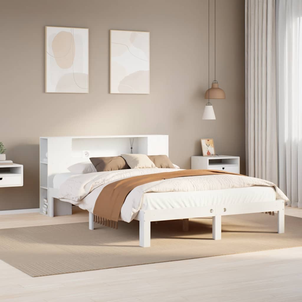 Cama com estante sem colchão 140x200 cm pinho maciço branco