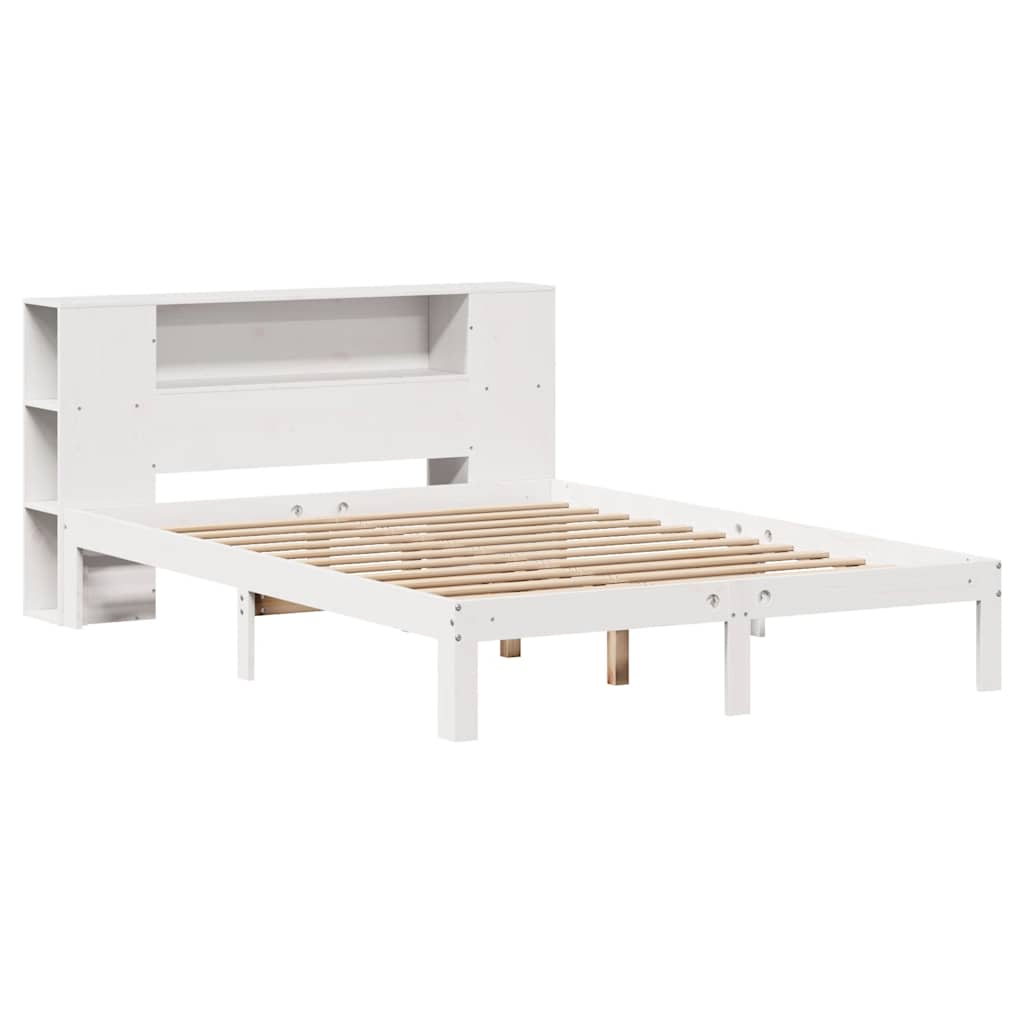 Cama com estante sem colchão 140x200 cm pinho maciço branco