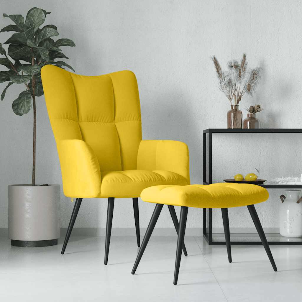 Cadeira relaxante com banco veludo amarelo mostarda