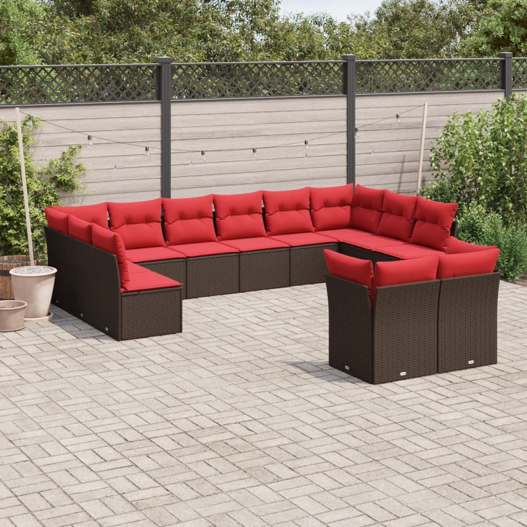 Conjunto de sofá de jardim com 12 peças e almofadas em rattan sintético marrom