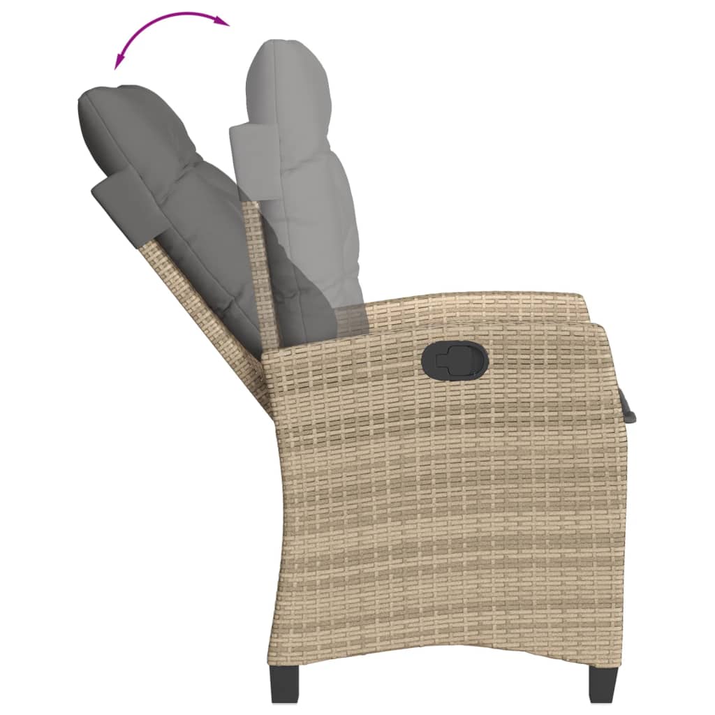 5 Pcs conjunto de jantar p/ jardim com almofadões vime PE bege
