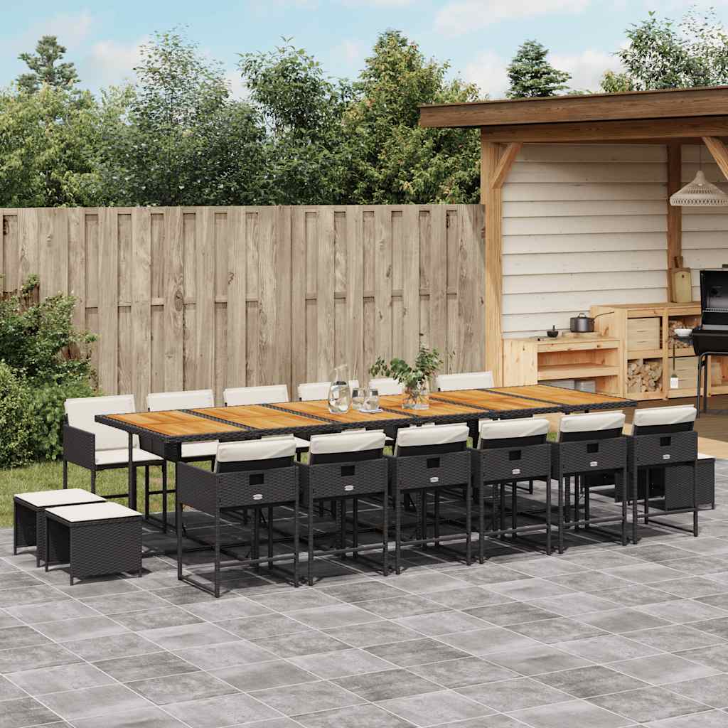 17 Pcs conjunto de jantar p/ jardim c/ almofadões vime PE preto