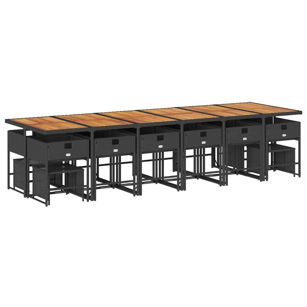 17 Pcs conjunto de jantar p/ jardim c/ almofadões vime PE preto