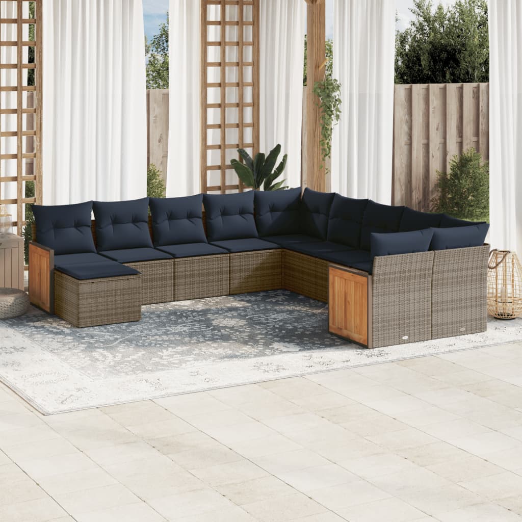 Conjunto de sofá de jardim com 11 peças e almofadas em rattan sintético cinza