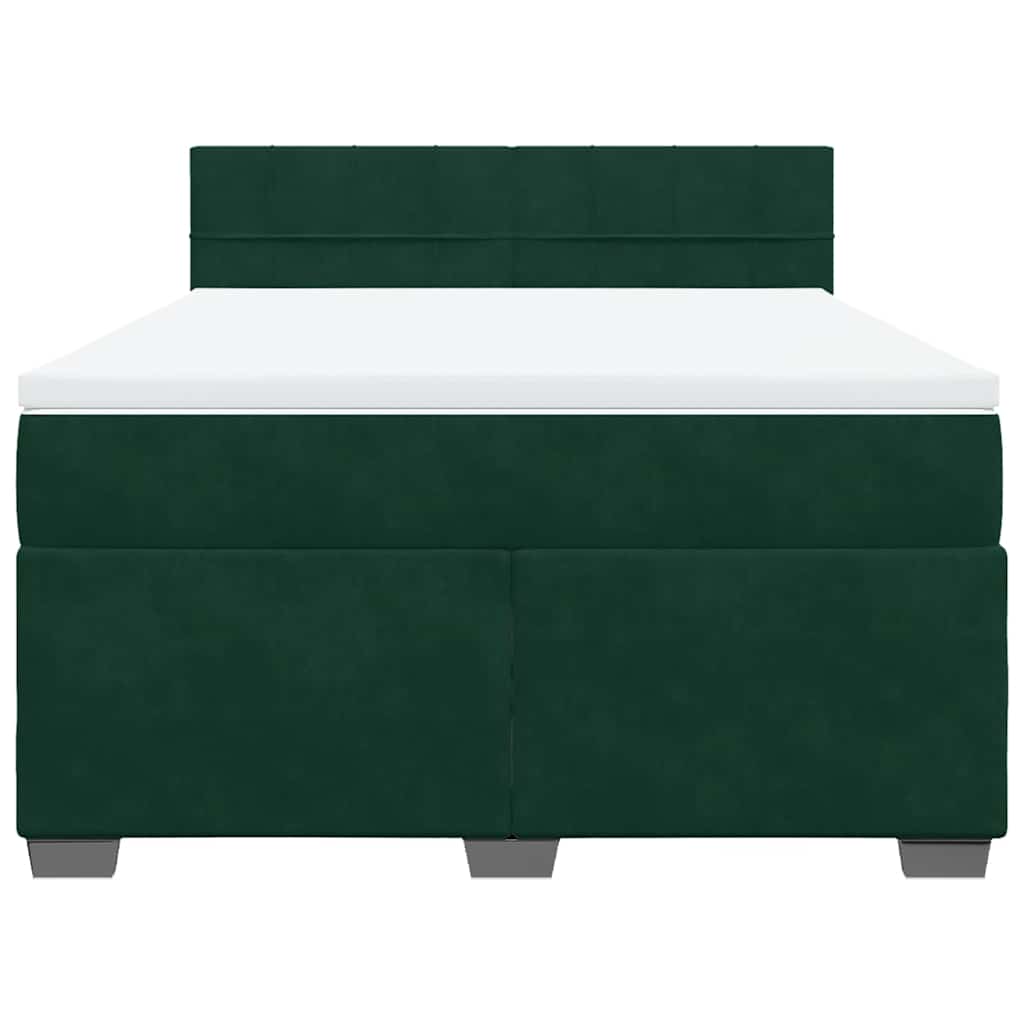 Cama com molas/colchão 140x200 cm veludo verde-escuro