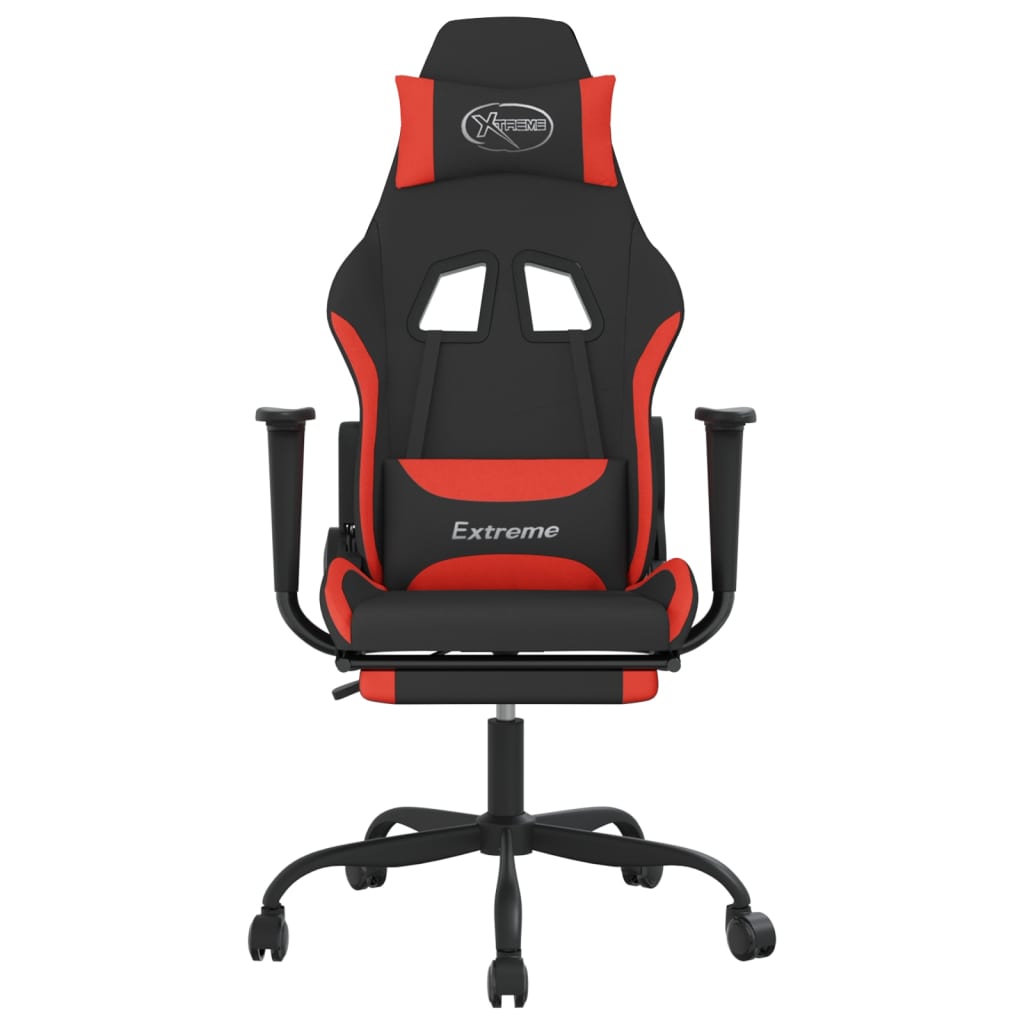 Cadeira de gaming com apoio de pés tecido preto e vermelho