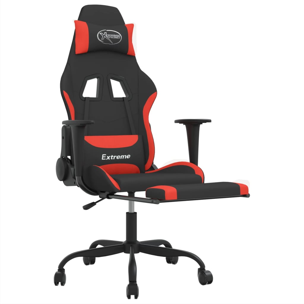 Cadeira de gaming com apoio de pés tecido preto e vermelho