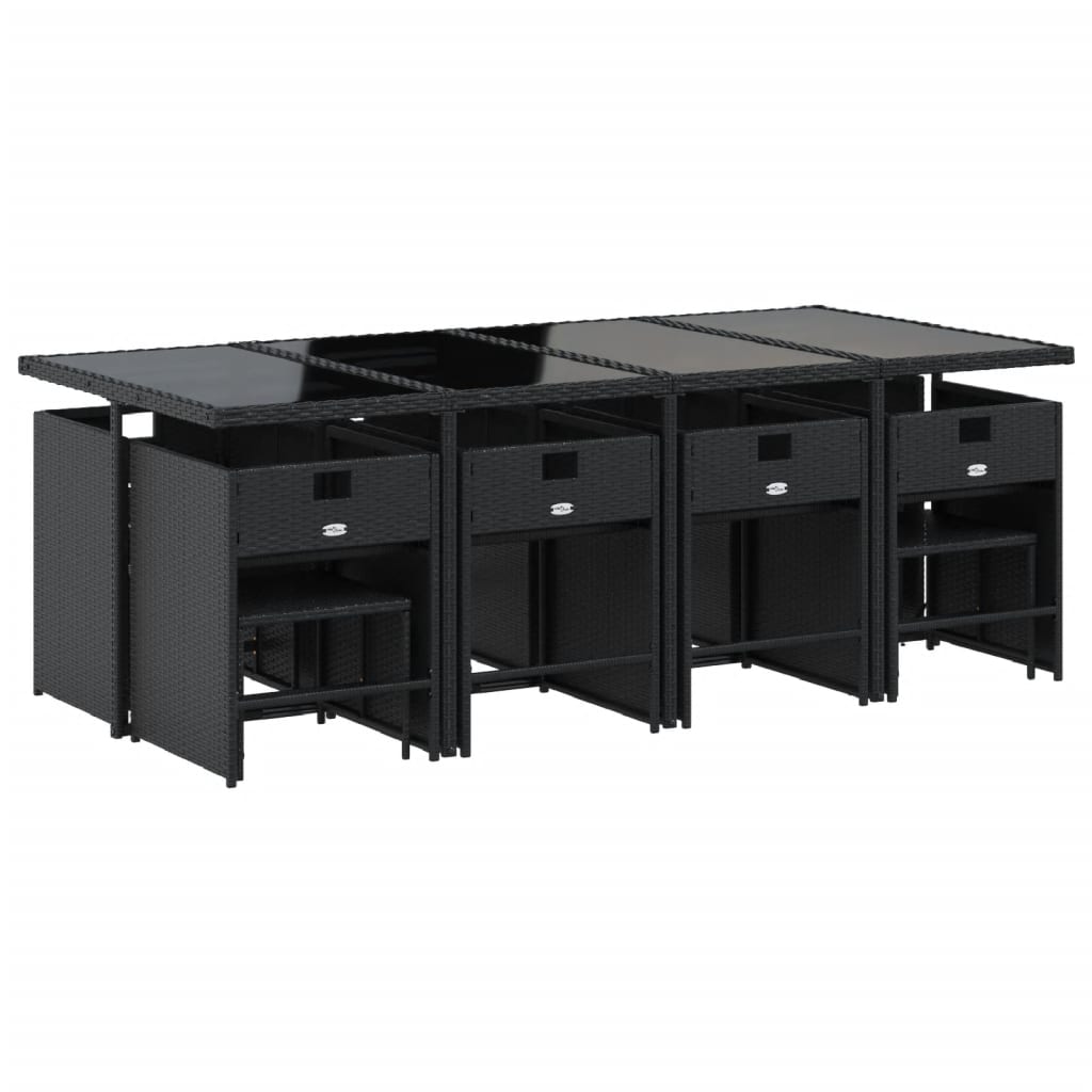 13 Pcs conjunto de jantar p/jardim com almofadões vime PE preto