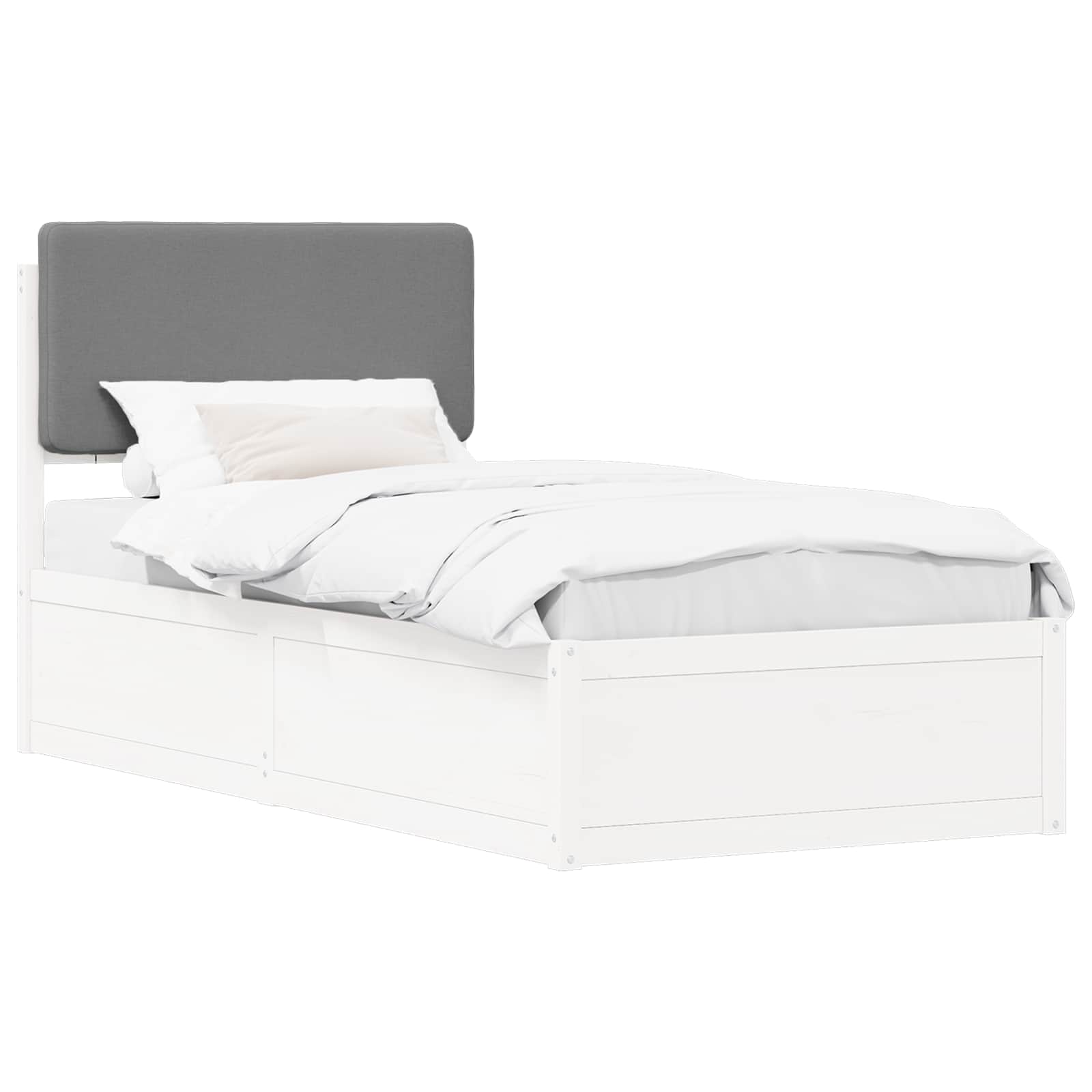 Estrutura de cama com cabeceira estofada cinzento-claro