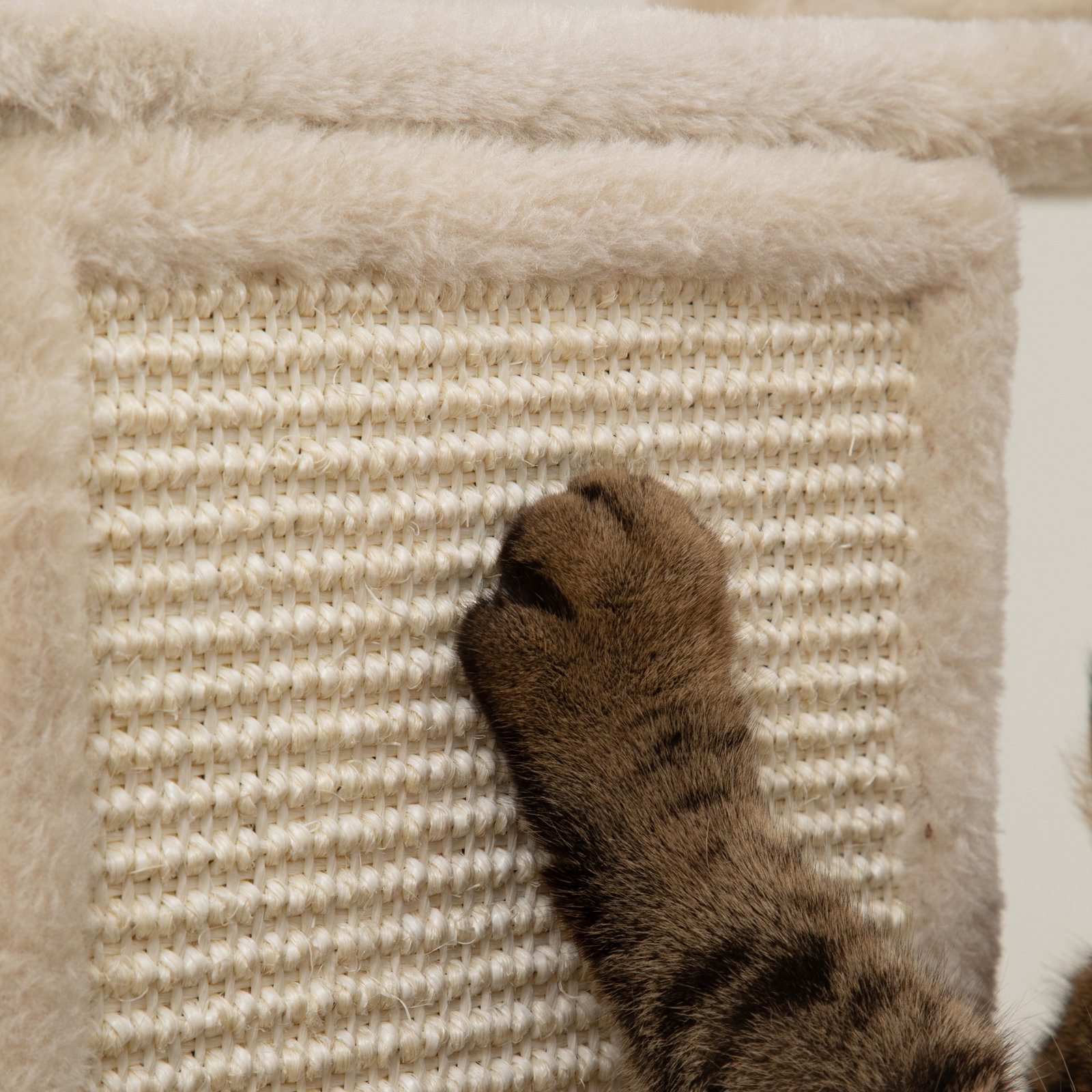 Arranhador para gatos grande altura 173 cm torre para gatos com plataformas caverna bolas suspensa e rede bege