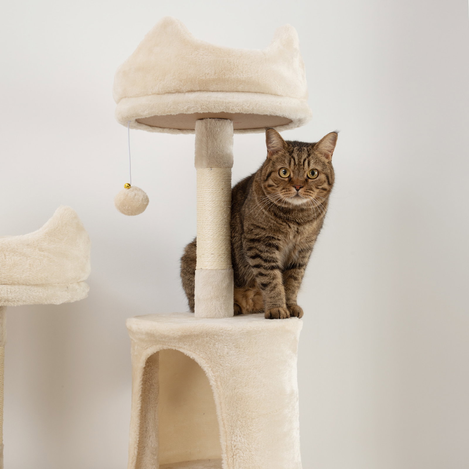 Arranhador para gatos grande altura 173 cm torre para gatos com plataformas caverna bolas suspensa e rede bege