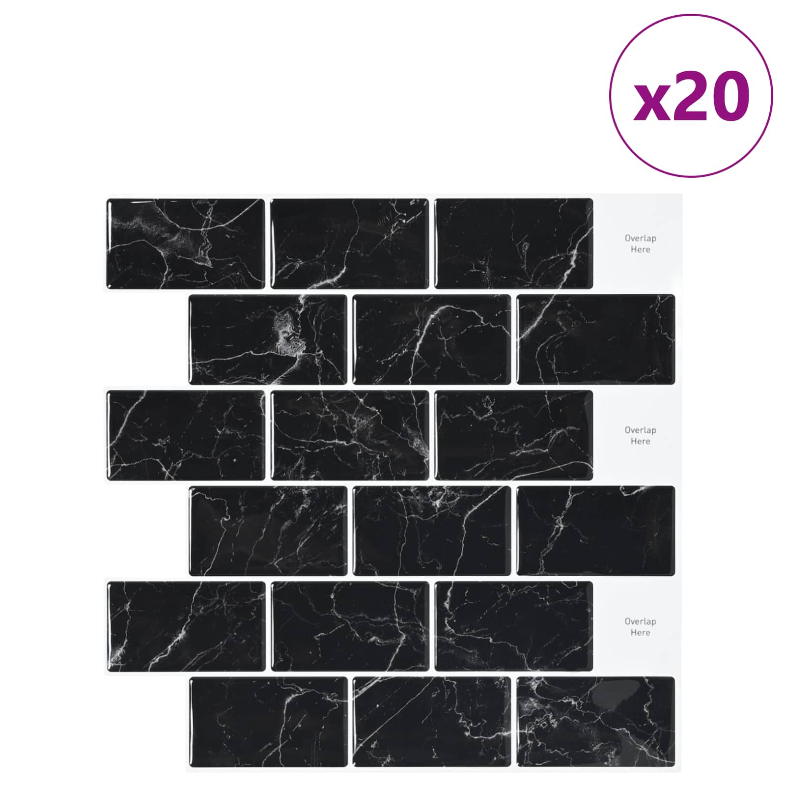 Azulejo subterrâneo 20 unid. mármore preto 30 x 30 cm