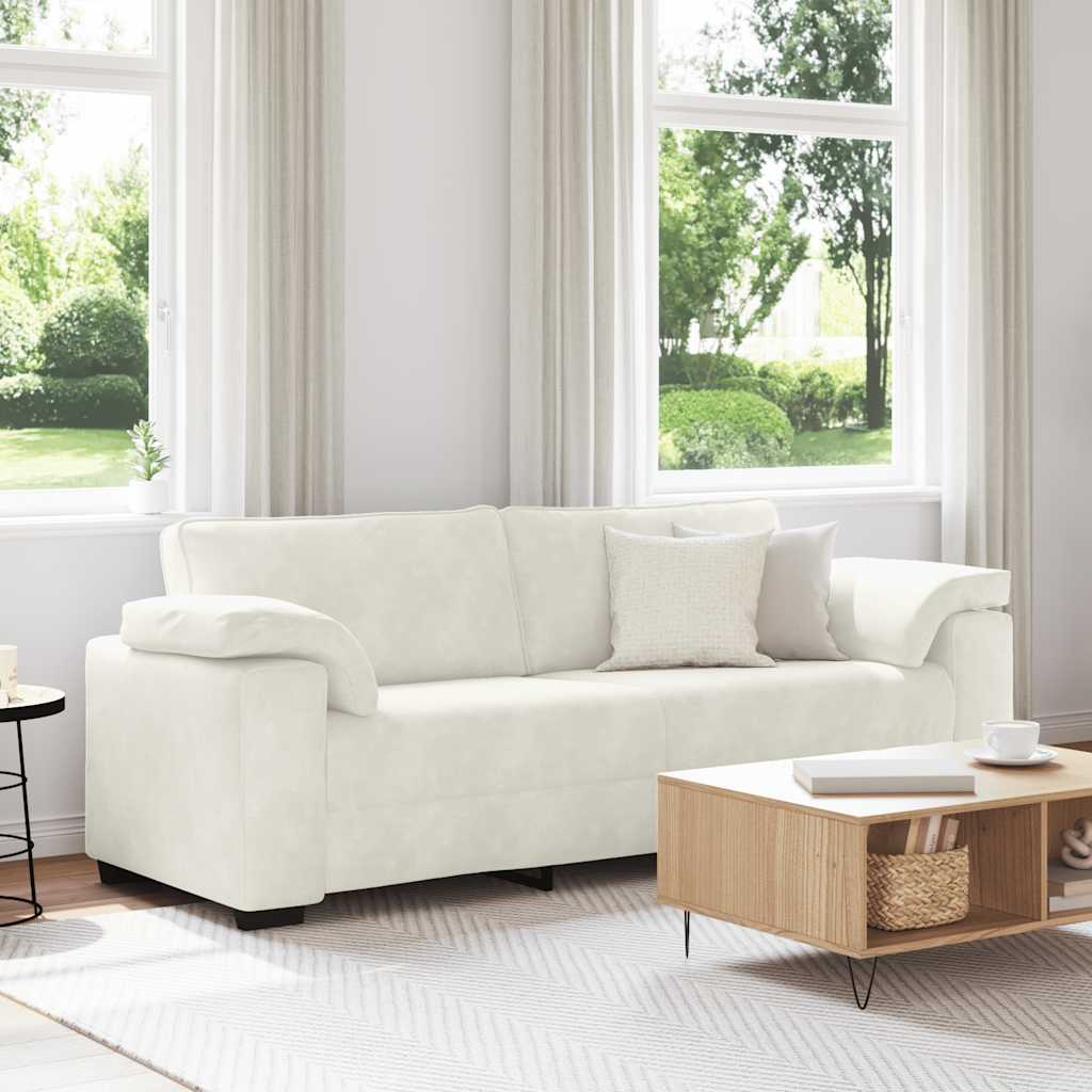 Sofá de 3 lugares 220x77x82 cm veludo cor creme