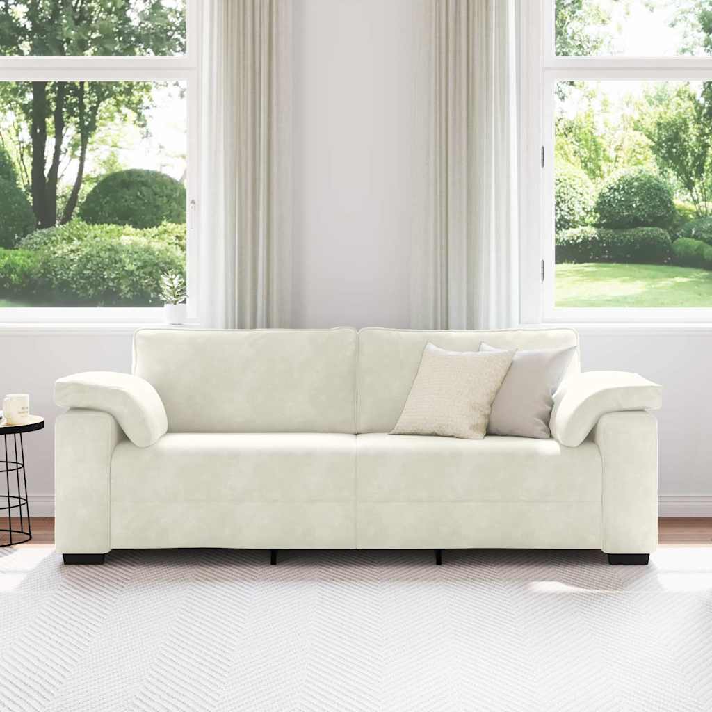 Sofá de 3 lugares 220x77x82 cm veludo cor creme