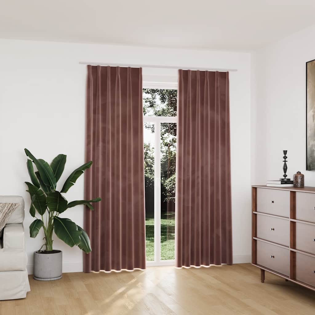 Cortinas blackout c/ ganchos 2 pcs 140x225cm veludo rosa antigo
