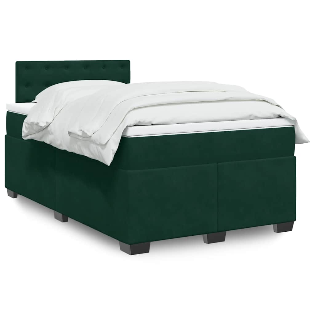 Cama boxspring com colchão 120x200 cm veludo verde-escuro