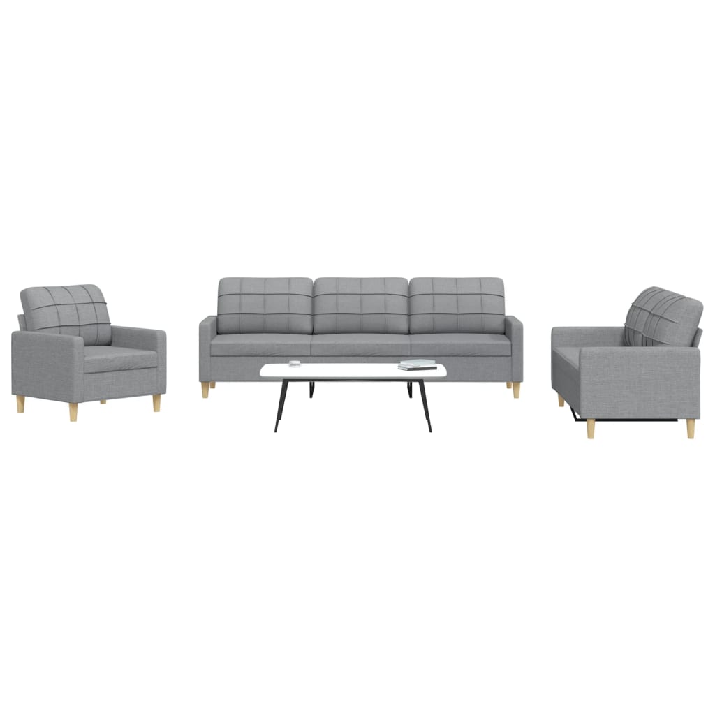 3 Pcs conjunto de sofás tecido cinzento-claro