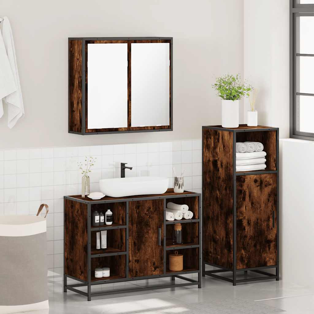 3 Pcs conjunto de móveis wc madeira processada carvalho fumado