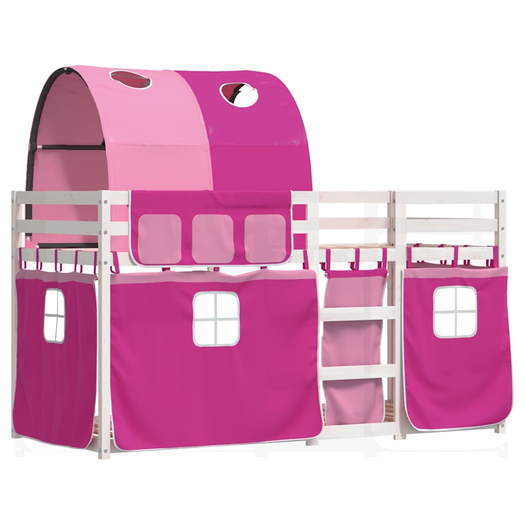 Beliche com cortinas 80x200 cm madeira de pinho maciça rosa