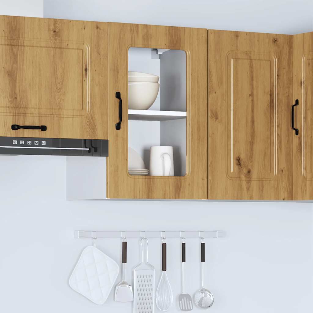 Armário de parede cozinha porta vidro kalmar carvalho artesanal
