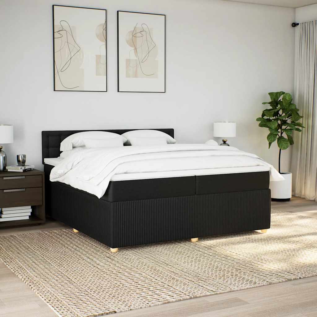 Cama com molas/colchão 200x200 cm tecido preto