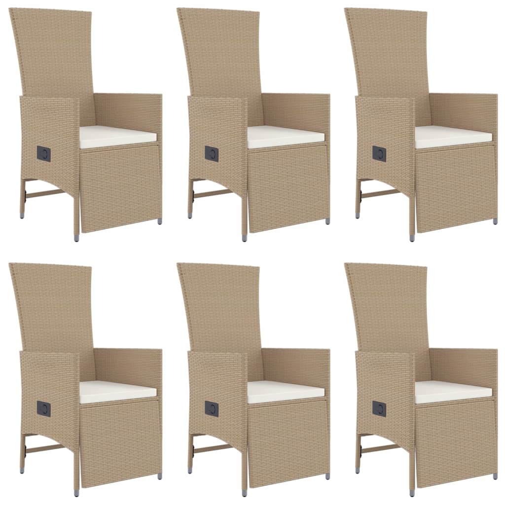 7 Pcs conjunto de jantar p/ jardim com almofadões vime PE bege