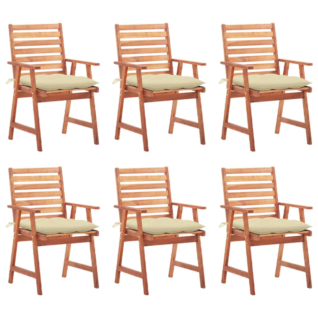 Cadeiras de jantar p/ jardim 6 pcs c/ almofadões acácia maciça