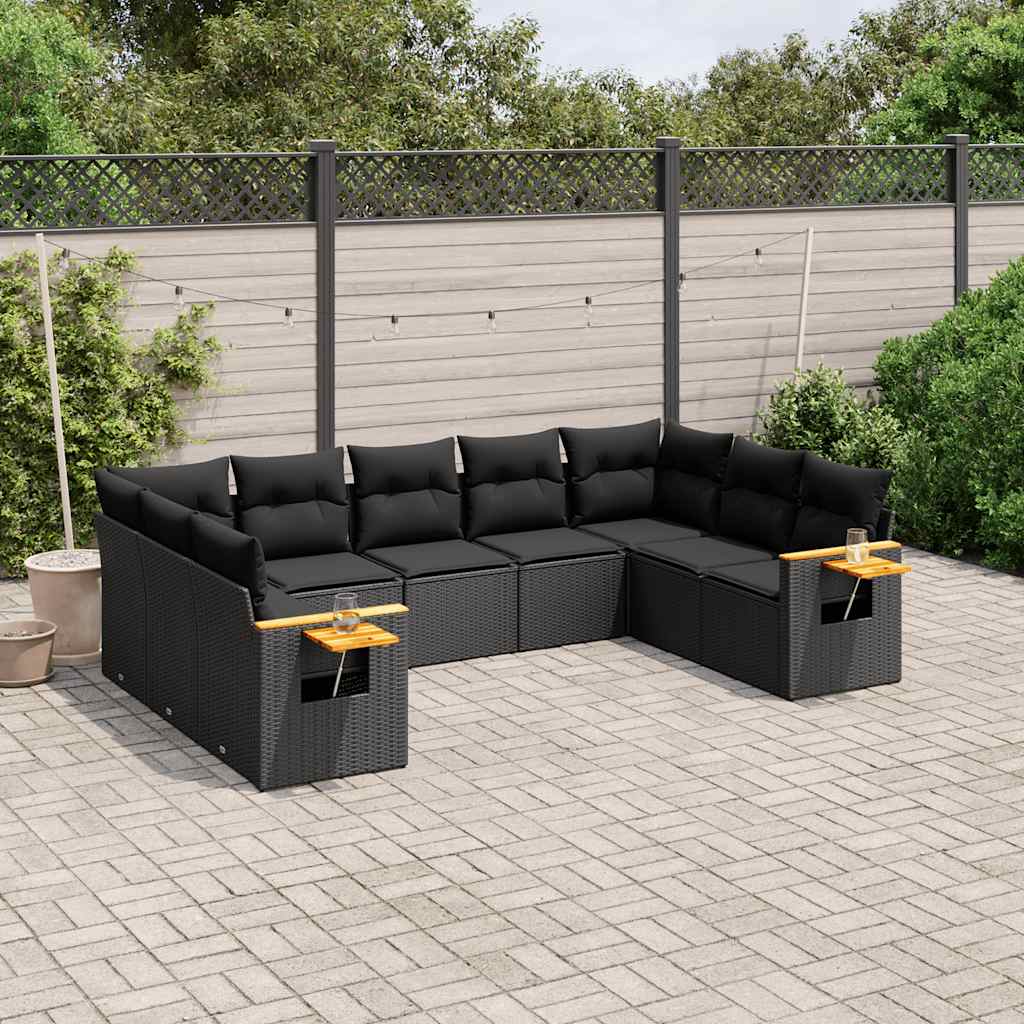 9 Pcs conjunto de sofás p/ jardim c/ almofadões vime PE preto