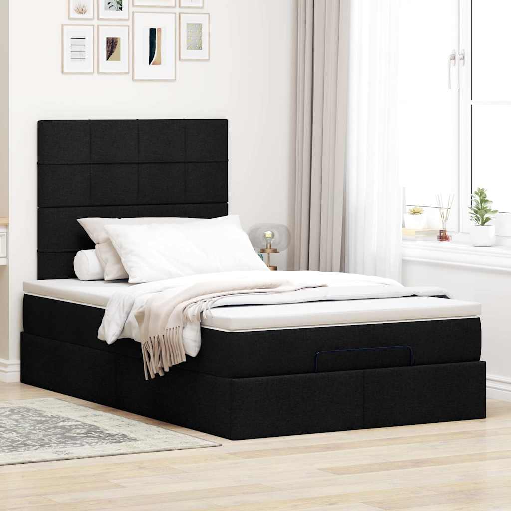 Moldura de cama síriaxl otomana com colchão preto tecido