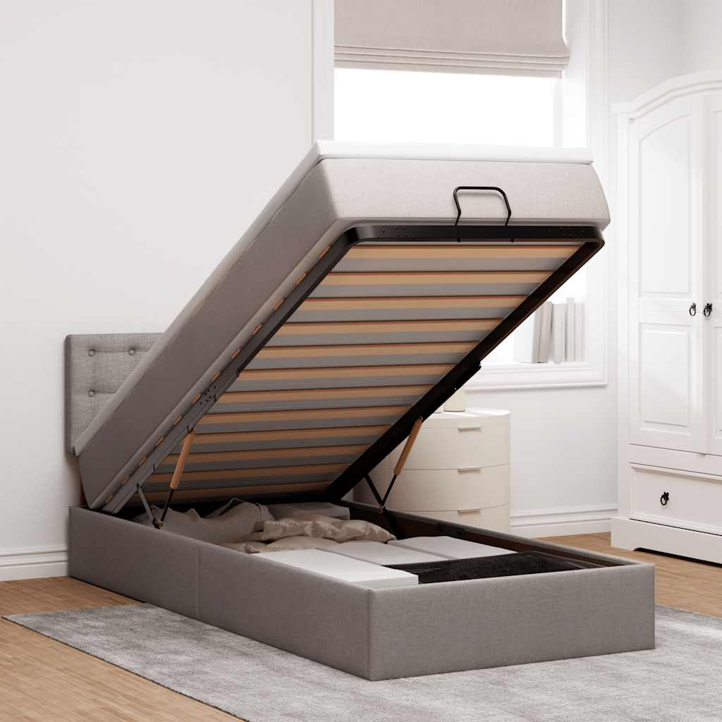Cama otomana com colchão 90x200 cm tecido cinza