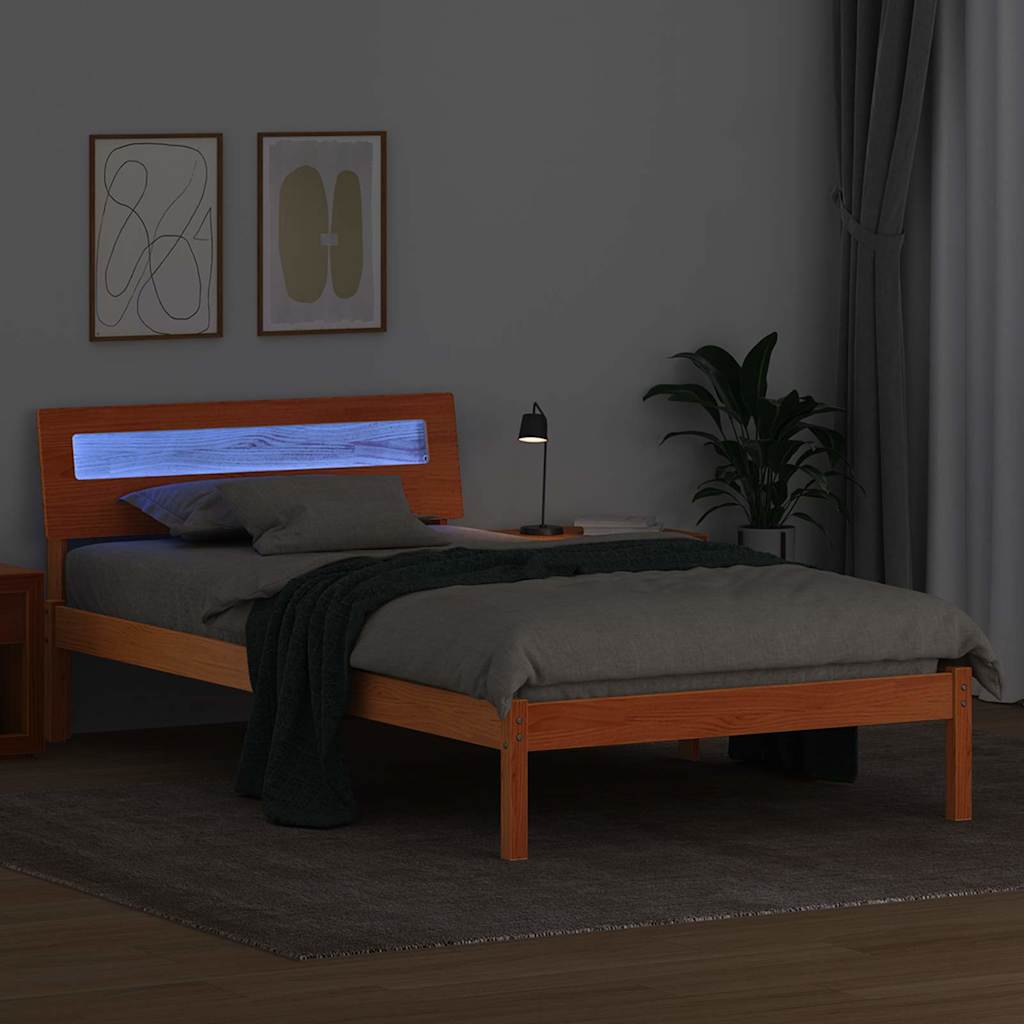 Estrutura da cama com cabeceira marrom cera 90 x 200 cm