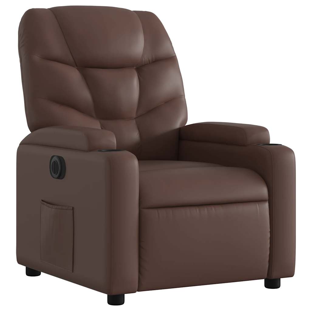 Poltrona reclinável elétrica couro artificial castanho