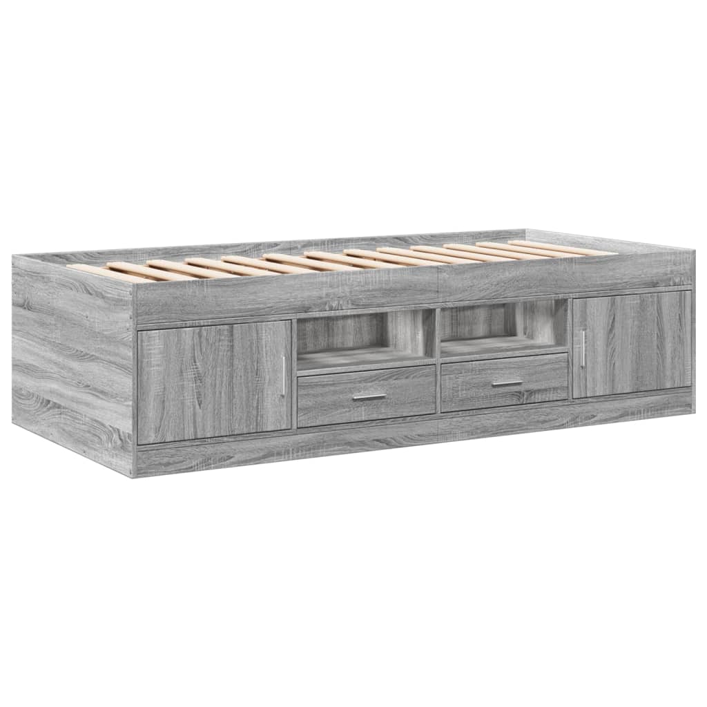 Sofá-cama com gavetas sem colchão 90x190 cm cinzento sonoma