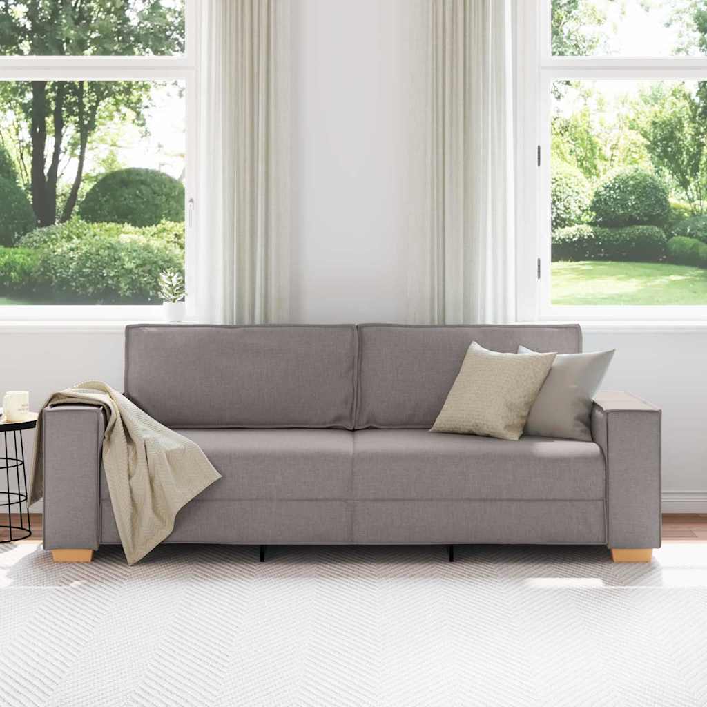 Sofá de 3 lugares cinzento-acastanhado 220 cm tecido