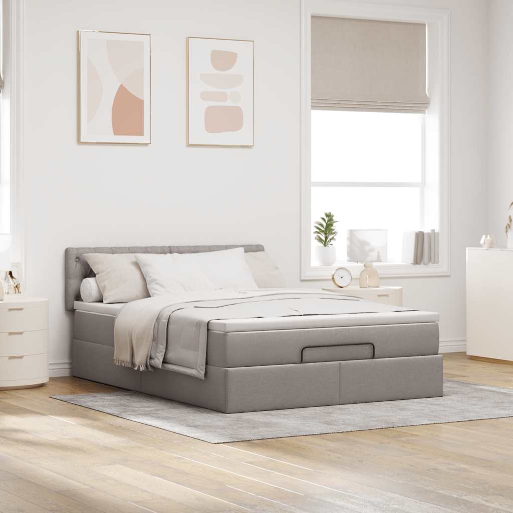 Cama otomana com colchão 140x200 cm tecido cinza
