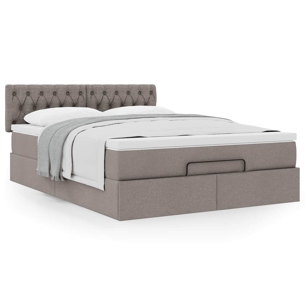 Cama otomana com colchão 140x200 cm tecido cinza