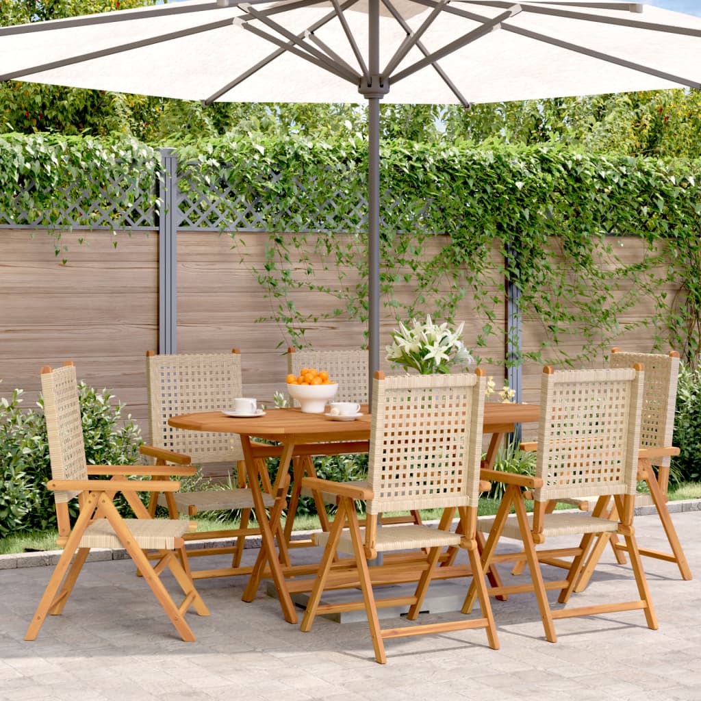 Cadeiras jardim reclináveis 6 pcs vime PE/madeira maciça bege