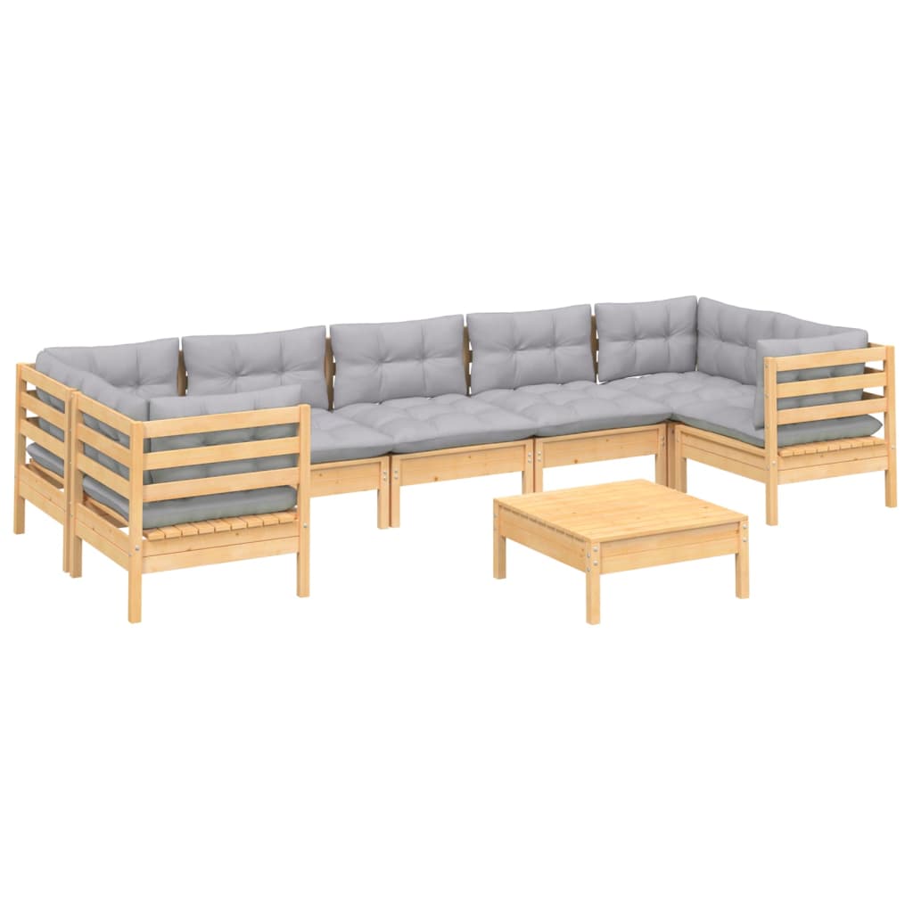 8 Pcs conjunto lounge de jardim c/ almofadões cinza pinho