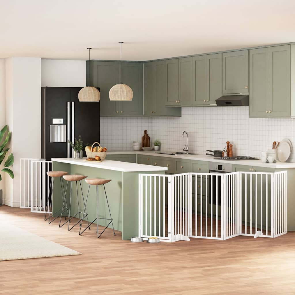 Portão p/ cães com porta dobrável 9 painéis 450 cm álamo branco
