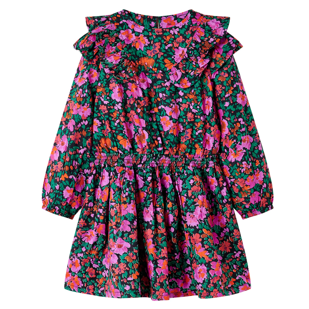 Vestido de criança com mangas compridas rosa-brilhante 104