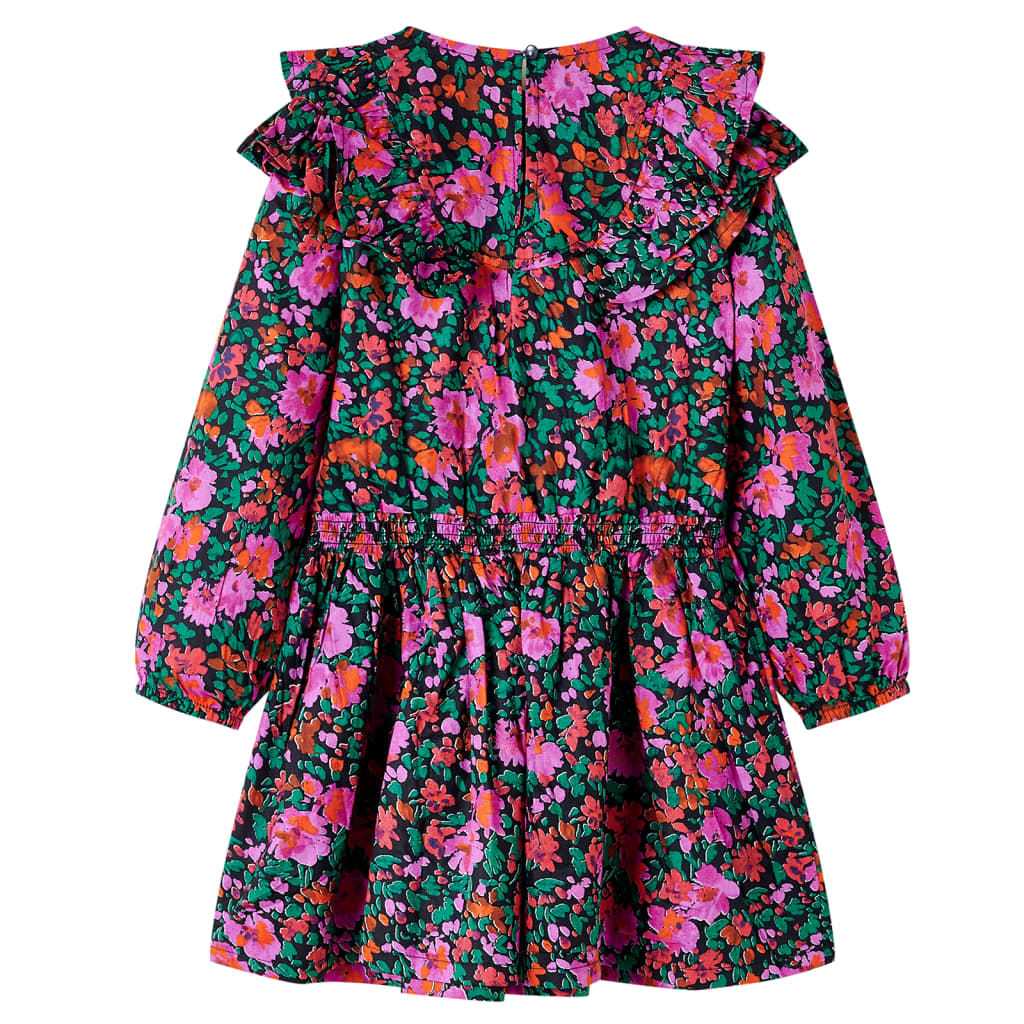 Vestido de criança com mangas compridas rosa-brilhante 104