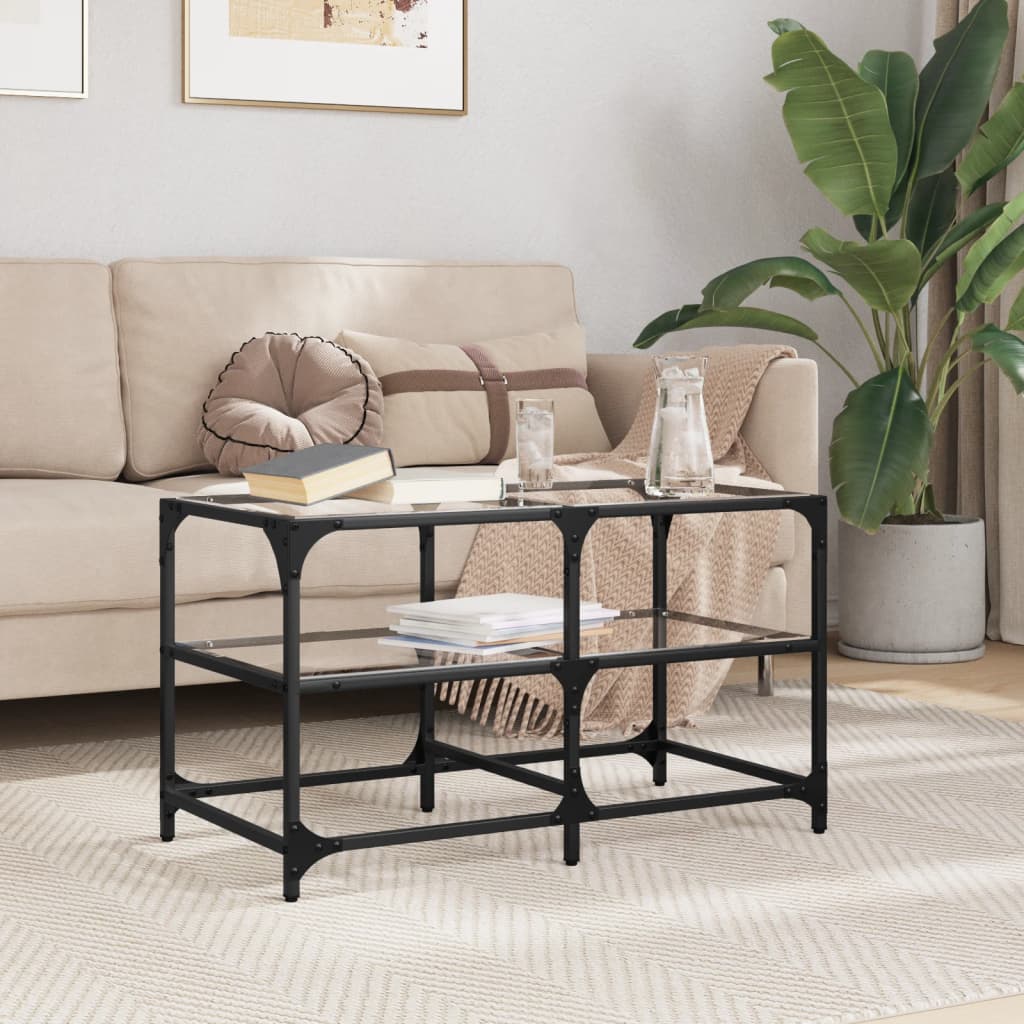 Mesa de centro c/ topo em vidro transparente 78,5x40x45 cm aço