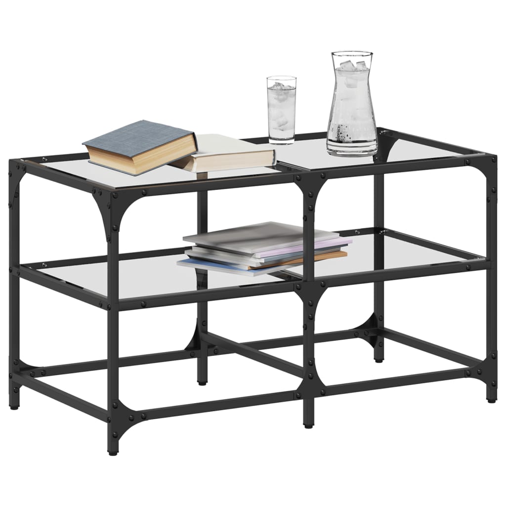 Mesa de centro c/ topo em vidro transparente 78,5x40x45 cm aço