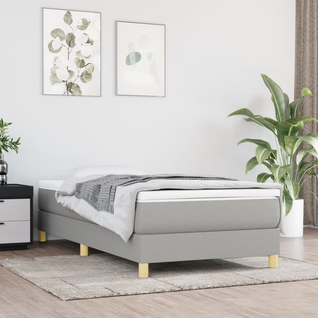Estrutura de cama com molas 90x200 cm tecido cinzento-claro