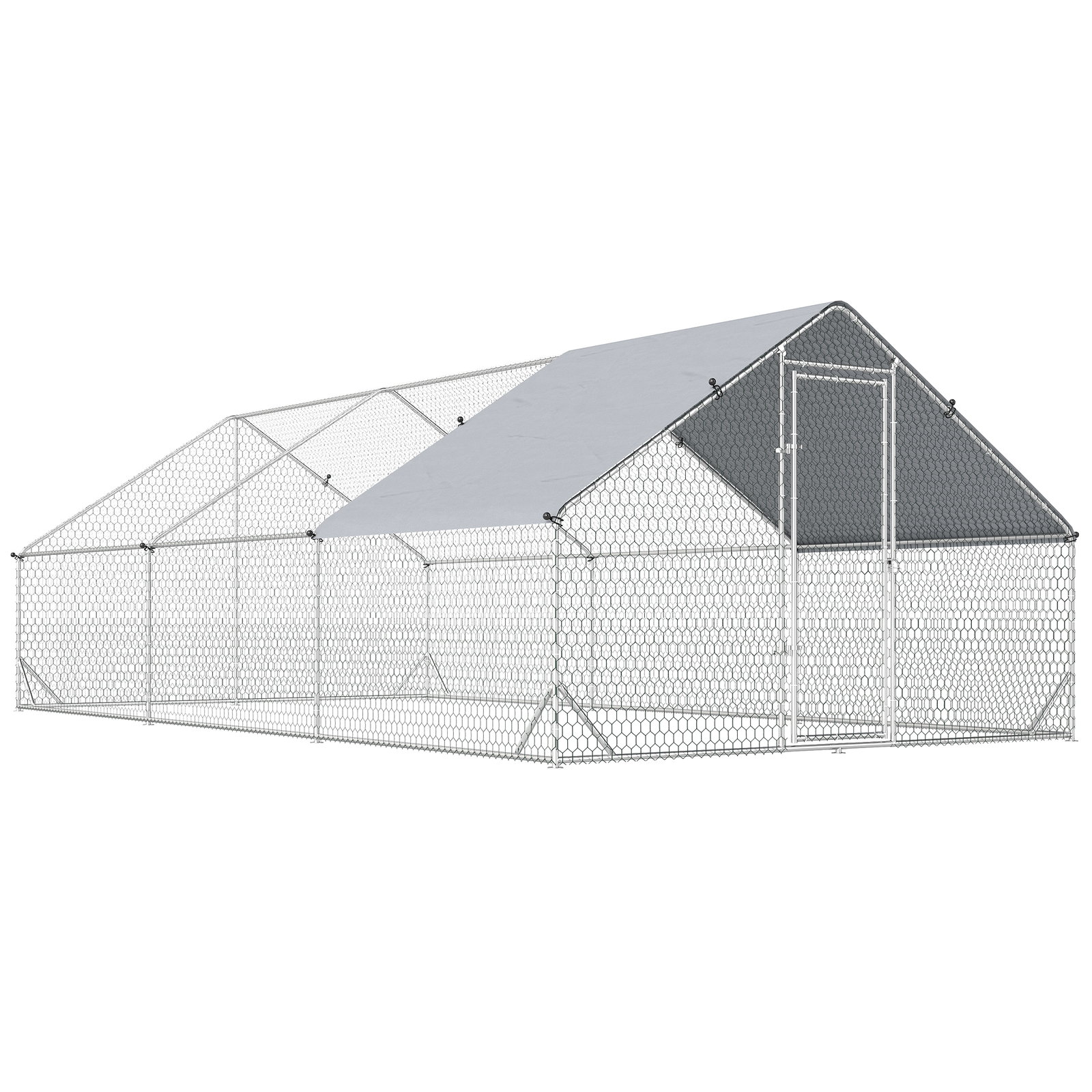 Galinheiro de Exterior Grande 3x6x2m Gaiola para 12-18 Galinhas de Aço Galvanizado com Teto de PE e Fechadura para Coelhos Prata