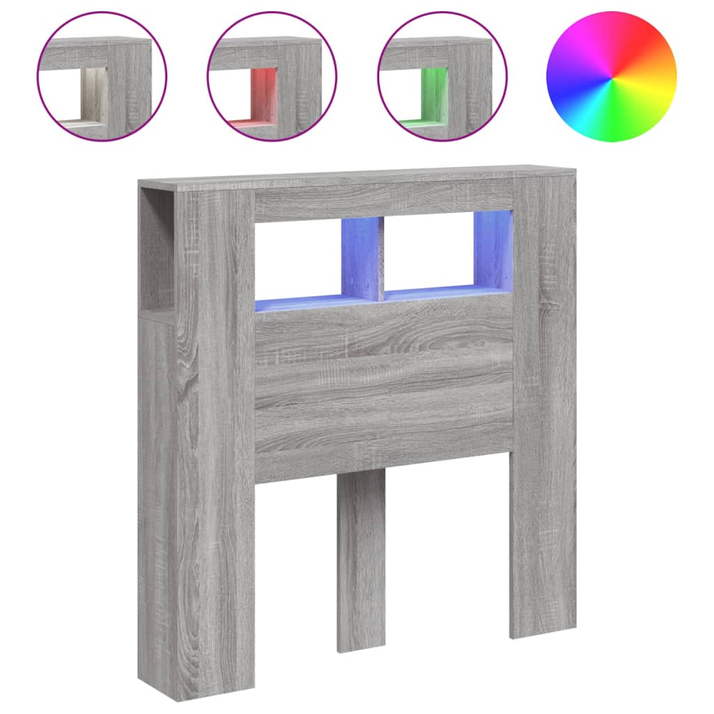 Cabeceira c/ leds 100x18,5x103,5 cm sonoma cinzento